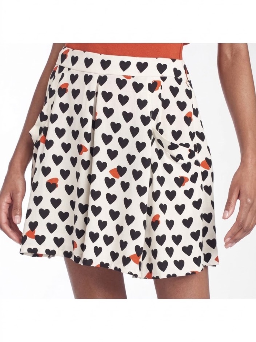 Leifsdottir Anthropologie Silk Heart Print Pleated A-Line Mini Skirt 6 Y2K 2000s
